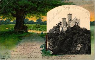 1903 Eisenach, Wartburg von Süden. Hugo Hill / castle. Art Nouveau, litho landscape frame (EK)