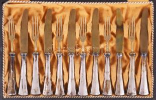 Ezüst (Ag) nyelű süteményes készlet, 12 darab, jelzett, h: 15-17 cm, díszdobozban,