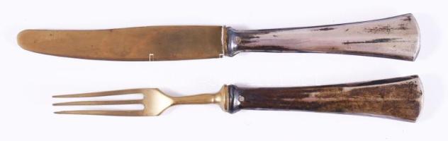 Ezüst (Ag) nyelű süteményes készlet, 12 darab, jelzett, h: 15-17 cm, díszdobozban,