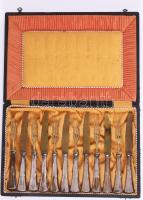 Ezüst (Ag) nyelű süteményes készlet, 12 darab, jelzett, h: 15-17 cm, díszdobozban,