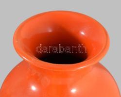 Lloyd Kerámiaipari Rt. Romhány art deco narancssárga váza, jelzett, szájánál repedésvonallal, m: 31 ...