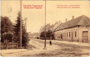 1907 Fogaras, Fagaras; Sterzing utca a kastélypark részlettel. Fleissig Jakab kiadása 765. (W.L. ?) / Sterzing-Gasse mit Schlosspark / street view with castle park (Rb)