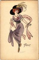 Lady in purple dress art postcard. M. Munk Vienne Nr. 480. artist signed