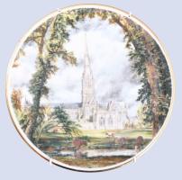 Angol dísztál a Salisbury Cathedral ábrázolásával, jelzett, hibátlan, d: 20,5 cm
