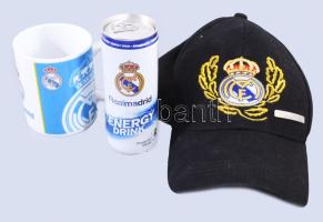 Real Madrid reklámos sapka, bögre és energiaital.