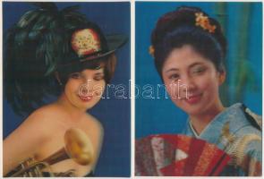 5 db MODERN 3 dimenziós képeslap: kacsintós hölgyek / 5 modern 3D art postcards: blinking ladies