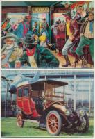 5 db MODERN 3 dimenziós képeslap: lovaskocsik, autó / 5 modern 3D art postcards: horse-carts, automo...