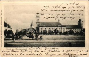 1904 Nagyszeben, Hermannstadt, Sibiu; Grosser Ring / Nagy piac, lovas hintók, tér. Karl Graef kiadása / market square, carriages (szakadások / tears)