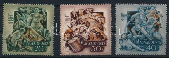 1953 II. Rákóczi Ferenc (II.) 20f, 30f, 40f bélyeg számvízjellel (8.000)