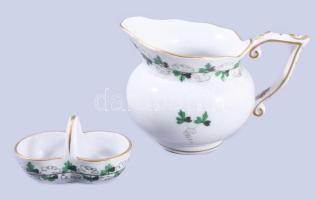 Herendi petrezselyemlevél mintás kiöntő és sóborskínáló, jelzett, hibátlan, m: 9 cm