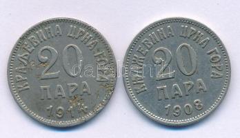 Montenegró 1908. 20p Ni "I. Miklós" + 1914. 20p Ni "I. Miklós" T:XF kis ph. Montenegro 1908. 20 Para Ni "Nicholas I" + 1914. 20 Para Ni "Nicholas I" C:XF small edge error Krause KM#4, KM#19