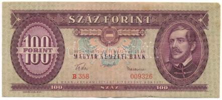 1957. 100Ft "B 358 009326" T:F erős, ropogós papír Adamo F29