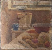 Jelzés nélkül: Enteriőr (konyha). Olaj, vászon, kartonon, 47×50 cm