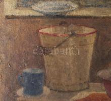 Jelzés nélkül: Enteriőr (konyha). Olaj, vászon, kartonon, 47×50 cm