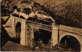 1918 Oravica-Anina, Oravita-Anina; Vasúti hegyipálya, Zsittin-völgyi vasúti híd, viadukt, vonat, gőzmozdony. Scheitzner Ig. kiadása / mountain railway bridge, viaduct, locomotive, train (r)