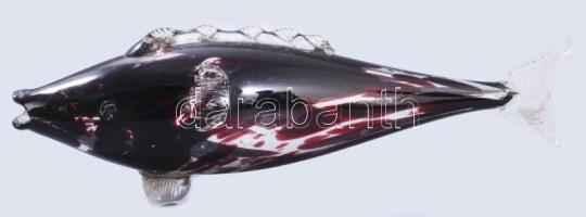 Vörösen színezett üveghal, hibátlan, h: 42 cm