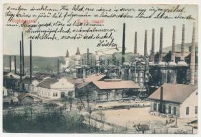 1910 Vajdahunyad, Hunedoara; M. kir. vasgyár, iparvasút, vár a háttérben. Adler fényirda 1909. / ironworks, iron factory, industrial railway, castle in the background (EK)