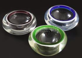 Cseh iparművész 3 darab asztaldísz, hibátlan, d: 8,5 cm