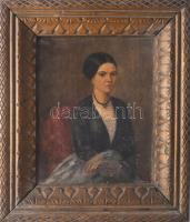 Jelzés nélkül, feltehetően XIX. sz. második fele: Fiatal hölgy portréja. Olaj, karton. Fakeretben. 17×14 cm