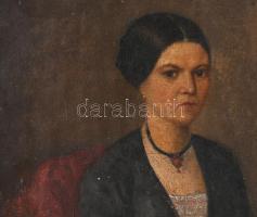 Jelzés nélkül, feltehetően XIX. sz. második fele: Fiatal hölgy portréja. Olaj, karton. Fakeretben. 1...