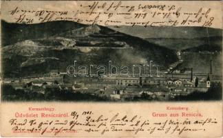 1902 Resicabánya, Resita; Kereszthegy, látkép, gyár. Weiss Adolf kiadása / Kreuzberg / general view, factory (fl)