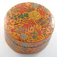 Régi keleti lakkozott díszdoboz, d: 7,5 cm