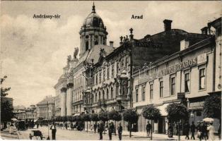 1906 Arad, Andrássy tér, Steigerwald A. bútorgyáros, Morgenstern Gyula, Hegedűs Gyula, Gellér I. üzlete / square, shops