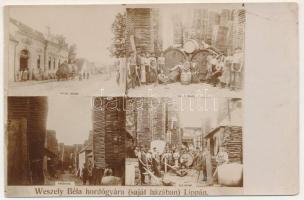 Lippa, Lipova; Weszely Béla hordógyára (saját házában), utcai látkép, hátsó udvar munkásokkal, faraktár, elő udvar / barrel factory of Weszely (in his own house), view from the street, backyard with workers, lumberyard, front yard. photo (fl)