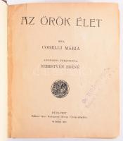 Corelli Mária: Az örök élet. Ford.: Sebestyén Edéné. Bp.,1913.,Rákosi Jenő-ny., 414 p. Ritka! Korai ezotériai munka. Corelli Mária, azaz Marie Corelli (Mary Mackay, 1855-1924) a skót költő, író, novellista, dalköltő, újságíró Charles Mackay törvénytelen gyermekeként született. Az annak idején hihetetlenül népszerű angol írónő Viktória királynő és Churchill kedvenc szerzője volt. Hatalmas példányszámban fogytak a könyvei, 1924-es halála előtt Magyarországon több könyvét (Egy halott története, A sátán keservei, Földi hatalom, A hatalmas parány, Az örök élet) is kiadták. Az Örök élet 1911-ben látott napvilágot Angliában, itthon is nagy visszhangot váltott ki, a Budapesti Hírlap 1912. július 21-i száma például öt oldalon át foglalkozott vele. A sátán keserveiből 1926-ban némafilmet készített a legendás rendező, D. W. Griffith, akinek csillaga van a Hollywoodi Hírességek sétányán. Corelli egy ideig tagja volt a Rózsakeresztes Testvériség (Fraternitas Rosae Crucis) nevű rózsakeresztes és misztikus szervezetnek, úgy tartják, hogy könyvei a mai ezoterikus filozófia alapjainak részét képezik. Írásaiban a spiritiszta gondolatok keveredtek a katolicizmussal, az okkultizmussal. Ahhoz képest, hogy 1920 előtt sok könyvét lefordították magyarra, rendkívül ritkán bukkannak fel, itthon nem is fedezték fel újra Corellit. Átkötött modern félvászon-kötés, ceruzás aláhúzásokkal és bejelölésekkel, körbevágott.
