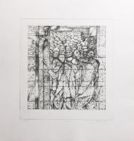 Petőcz Lajos (1919-2009): Soha. Rézkarc, papír, jelzett, művészpéldány EA IV/15 számozással, 29,5x23,5 cm.