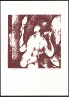 Petőcz Lajos (1919-2009): Fésülködő. Nyomat, papír, jelzett, 19,5x19,5 cm.