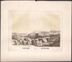 Jelzés nélkül (régi metszet után): Buda és Pest, rézkarc, papír, lapszéli apró folttal, 19×26,5 cm