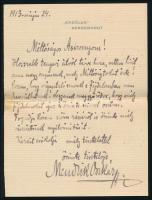 1913 Mendlik Oszkár (1871-1963) festőművész kézzel írt, aláírt részvétele tolcsvai Bónis Malvine, báró Korányi Frigyes orvosprofesszor feleségének férje elhunyta alkalmából, hajtva, szép állapotban