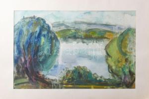 Fábri Tibor (-): Verőcei füzes, 1988. Akvarell, papír, jelzett. Paszpartuban. 33,5×49,5 cm