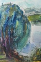 Fábri Tibor (-): Verőcei füzes, 1988. Akvarell, papír, jelzett. Paszpartuban. 33,5×49,5 cm