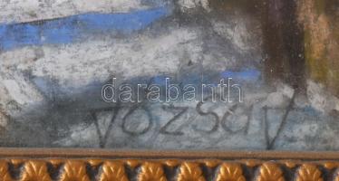 Józsa János (1936-2016): Téli táj házakkal. Pasztell, papír, jelzett. Dekoratív, üvegezett fakeretbe...