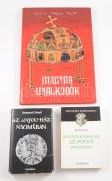 3 db magyar történelemről, uralkodókról szóló könyv: Bertényi Istán: Magyarország az Anjouk korában.; Dümmerth Dezső: Az Anjou-ház nyomában.; Nógrády Áprád - Pálffy Géza - Velkey Ferenc: Magyar uralkodók. Változó állapotban, az egyik kötet sérült, szétváló borítóval.