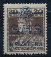 SHS 1918 Károly 20f fekete helyett kék felülnyomással Signed: Bodor Certificate: Zrinjscak