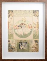 Heinrich Lefler (1863-1919): Szecessziós illusztrációk, litográfia, papír, modern képkeretben, látha...