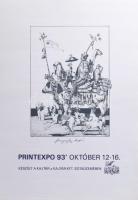1993 Printexpo '93, Szunyoghy András művével illusztrált, plakát. Szitanyomat, papír. Jelzett a plakáton. 59×42 cm