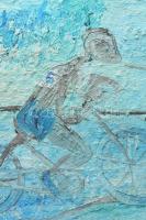 Papp Sándor (1953-): Kerékpárverseny 2. Olaj, vászon, faroston. Jelzett a hátoldalán. Reprodukálva: ...