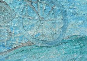 Papp Sándor (1953-): Kerékpárverseny 2. Olaj, vászon, faroston. Jelzett a hátoldalán. Reprodukálva: ...