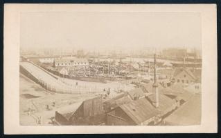 cca 1875 A mai lengyel Szczecin (Stettin) kikötőjének fotója az oda vezető úttal, keményhátú fotó, hátoldalon felirattal, 6,5×10,5 cm