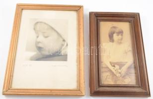 2 db régi gyerekfotó üvegezett képkeretben, keret: 24x15 cm és 26,5x20 cm