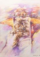 Pásztor János (-): L néz, 1996. Vegyes technika, papír. Jelzett. Paszpartuban. 47,5×32,5 cm