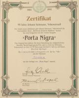 "Porta Nigra" porcelán dísztál, jelzett, hibátlan, d: 19,5 cm, certifikáttal