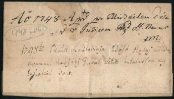 1748 Csókfalvához (Marosszék, Erdély) fűződő irat, Rofai család tagjainak (Rofai András, Boldizsár, György) említésével, 3 beírt oldal, kissé viseltes, foltos