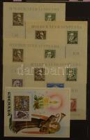 95 db vegyes világ blokk, kisív + 1 német Germania bélyegfüzet összeragadt lapokkaL, 10 lapos közepes berakóban