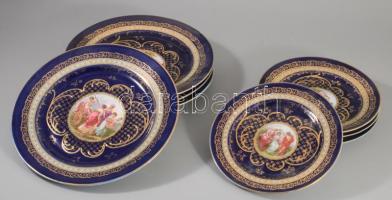 Cseh alt wien 8 darab zsánermintás tál, jelzett, kopással, d: 18-24 cm