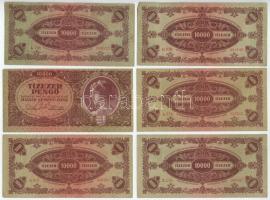 1945. 10.000P (6db) mind MNB dézsmabélyeggel, benne fejjel lefelé ragasztott bélyeg (2db), dézsmabél...